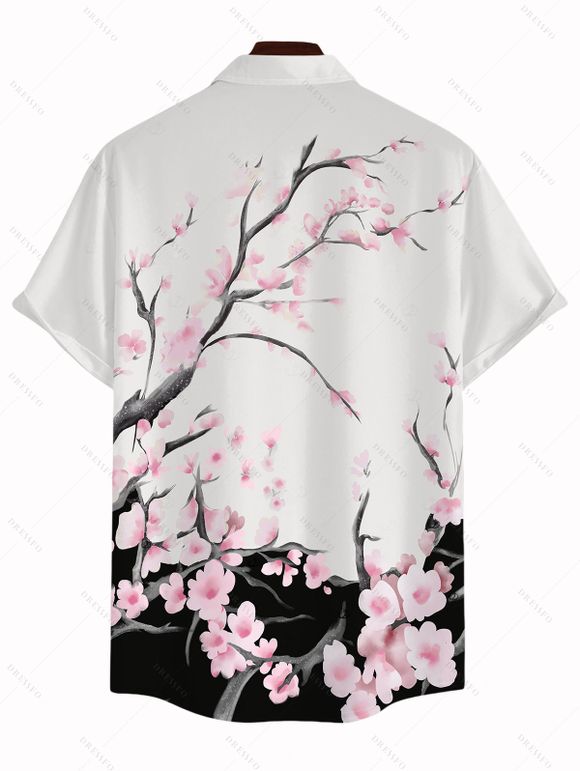 Chemise de vacances pour homme, imprimé floral et branches d'arbres, à boutons - Blanc XL
