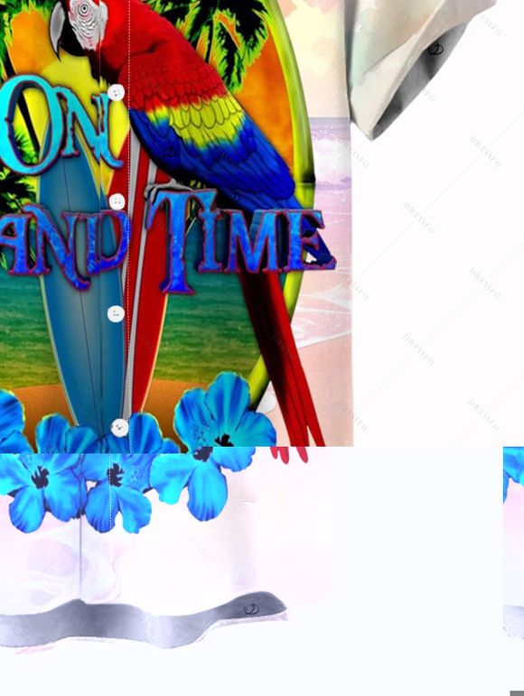 Chemise de vacances pour homme, imprimé floral ombré avec perroquet et cocotier, à boutons - multicolor A 5XL