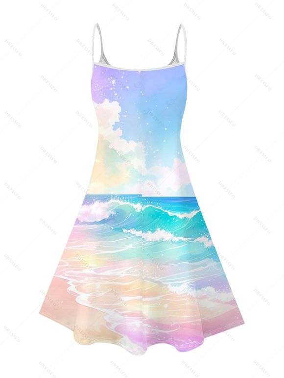 Robe de vacances à imprimé floral ombré cocotier et perroquet, bretelles spaghetti - multicolor A XXXXXL | US 20