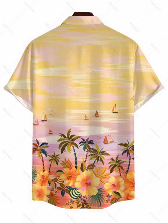 Chemise de vacances pour homme, imprimé floral de cocotiers, à boutons - PALE GOOSE YELLOW L