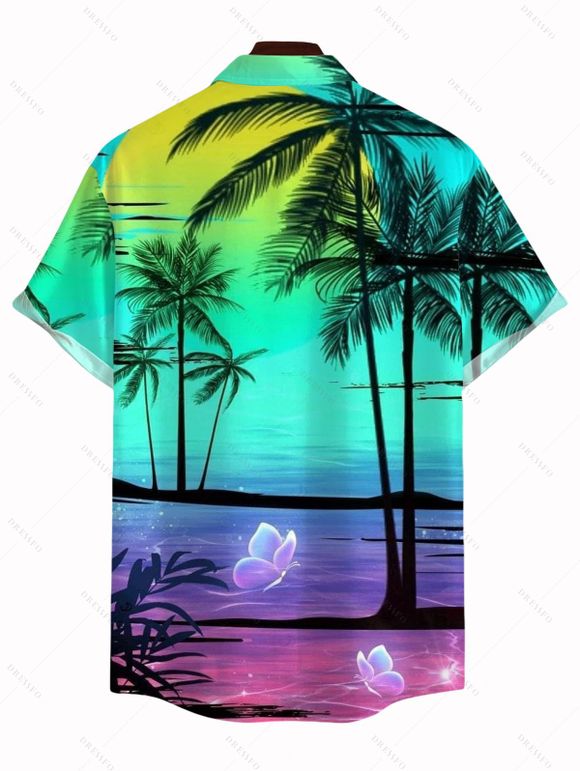 Chemise de plage pour homme à motif cocotier ombré, boutonnée - multicolor A 5XL