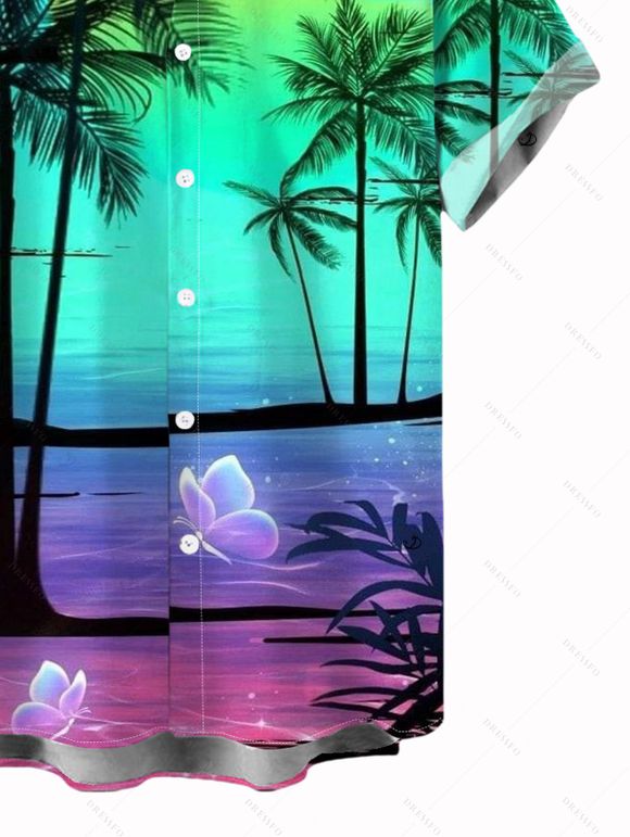 Chemise de plage pour homme à motif cocotier ombré, boutonnée - multicolor A 5XL