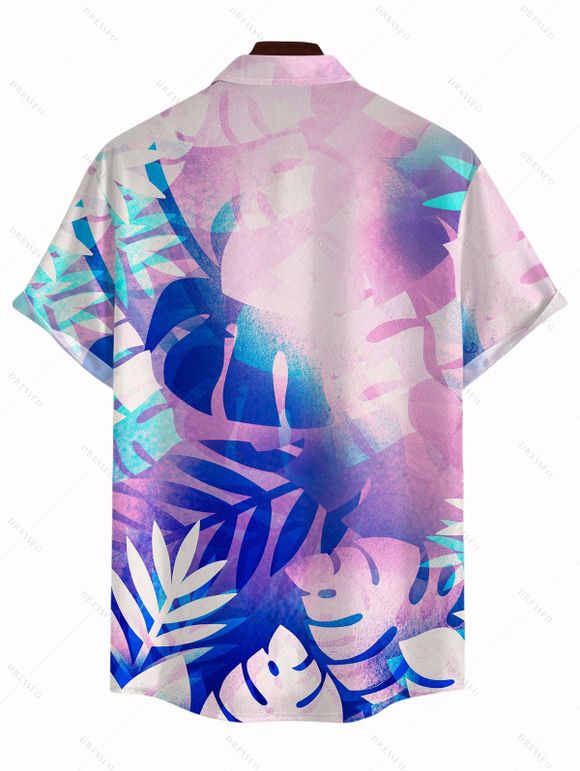 Chemise de vacances pour homme à motif de feuilles tropicales, boutonnée - Bleu 5XL
