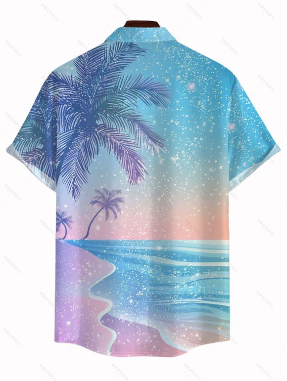 Chemise de vacances pour homme, imprimé paysage de plage, cocotiers et neige, à boutons - Bleu clair 5XL
