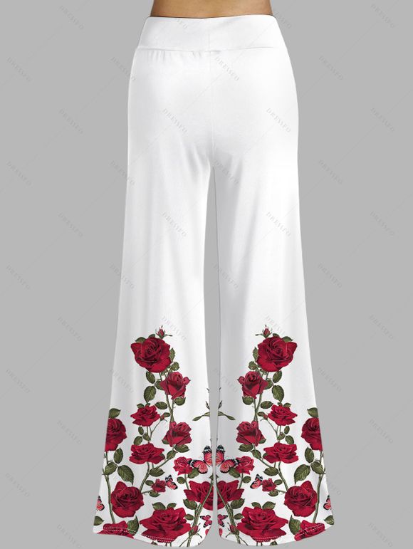 Pantalon large de vacances à imprimé rose et taille haute élastique - Blanc L | US 8-10