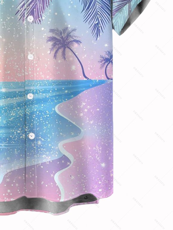 Chemise de vacances pour homme, imprimé paysage de plage, cocotiers et neige, à boutons - Bleu clair 5XL