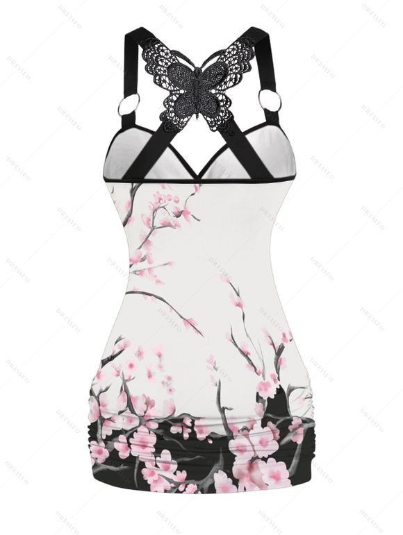 Vacation Couple Outfit Floral Print Lace Butterfly Tank Top Wide Leg Pants and Shirt Set - Blanc S | US 4