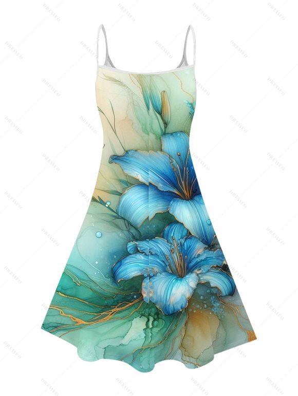 Vacation Couple Outfit Ombre Lily Floral Butterfly Print Dress and Shirt Set - Vert clair S | US 4