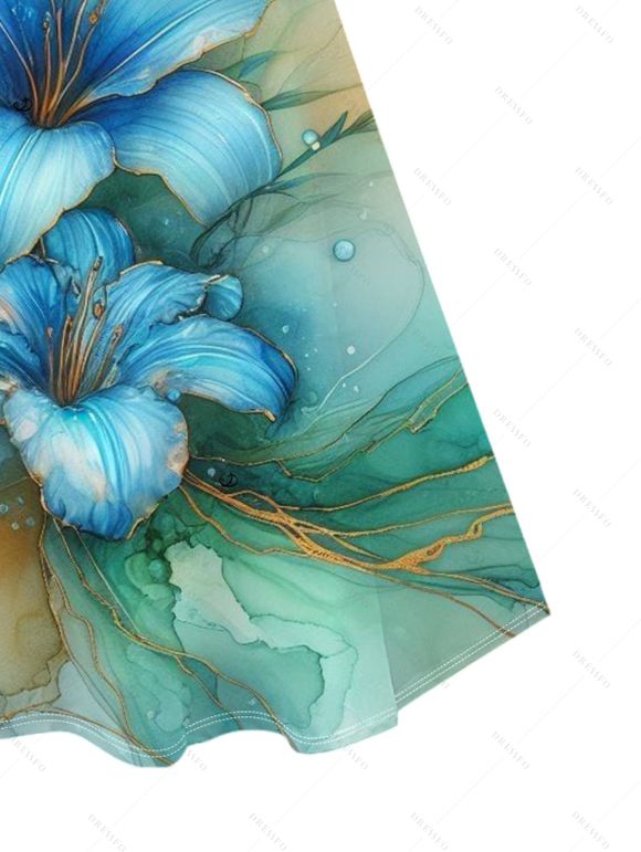 Vacation Couple Outfit Ombre Lily Floral Butterfly Print Dress and Shirt Set - Vert clair S | US 4