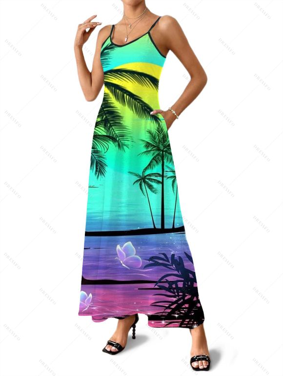 Robe de plage longue à bretelles spaghetti, motif ombré cocotier - multicolor A L | US 8-10