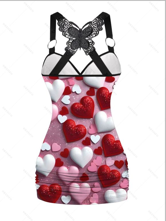 Débardeur Saint-Valentin bicolore à imprimé cœur et dentelle papillon froncée - Rose clair L | US 8-10