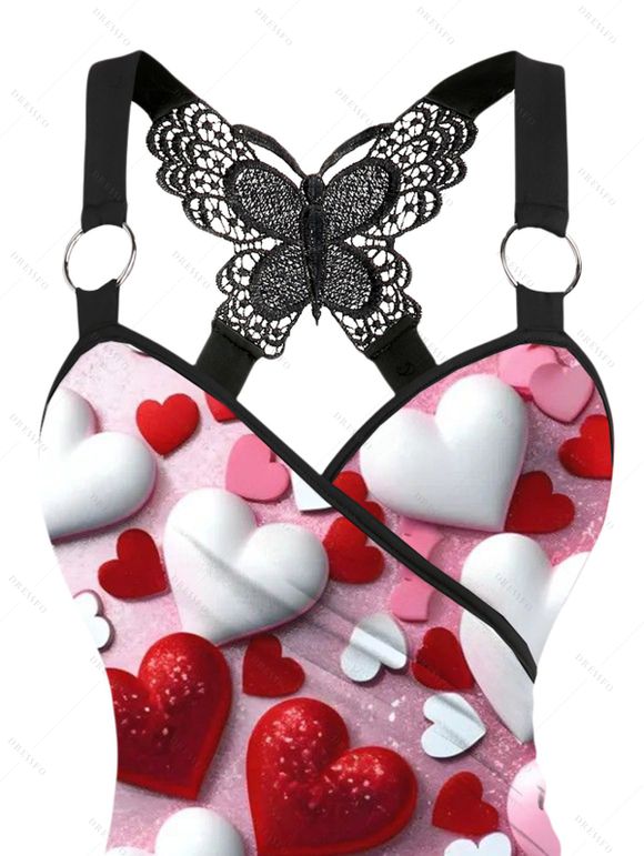 Débardeur Saint-Valentin bicolore à imprimé cœur et dentelle papillon froncée - Rose clair L | US 8-10