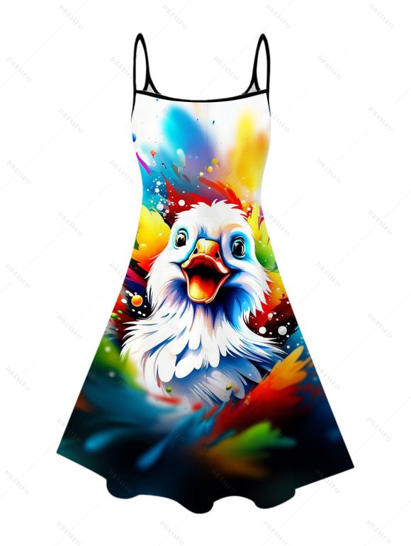 Casual Couple Outfit Colored Splash Ink Bird Print Spaghetti Strap Dress and Shirt Set - multicolor A S | US 4