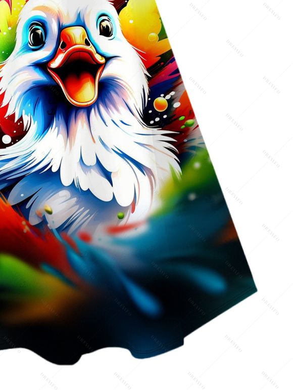 Casual Couple Outfit Colored Splash Ink Bird Print Spaghetti Strap Dress and Shirt Set - multicolor A S | US 4