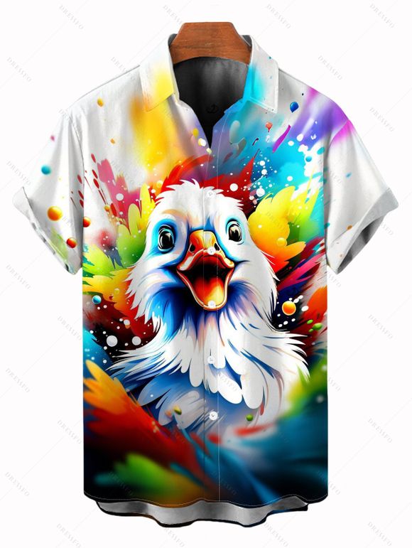 Casual Couple Outfit Colored Splash Ink Bird Print Spaghetti Strap Dress and Shirt Set - multicolor A S | US 4