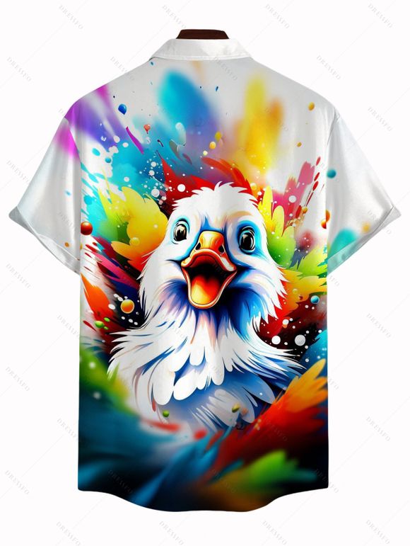 Casual Couple Outfit Colored Splash Ink Bird Print Spaghetti Strap Dress and Shirt Set - multicolor A S | US 4