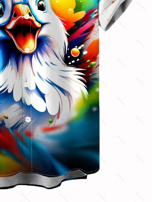 Casual Couple Outfit Colored Splash Ink Bird Print Spaghetti Strap Dress and Shirt Set - multicolor A S | US 4