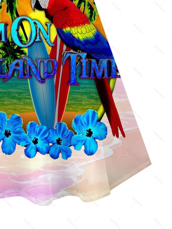 Vacation Couple Outfit Ombre Coconut Tree Parrot Print Dress and Shirt Set - multicolor A S | US 4