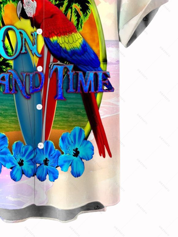 Vacation Couple Outfit Ombre Coconut Tree Parrot Print Dress and Shirt Set - multicolor A S | US 4