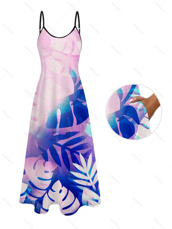 Vacation Couple Outfit Tropical Leaf Pattern Long Dress and Shirt Set - Bleu S | US 4