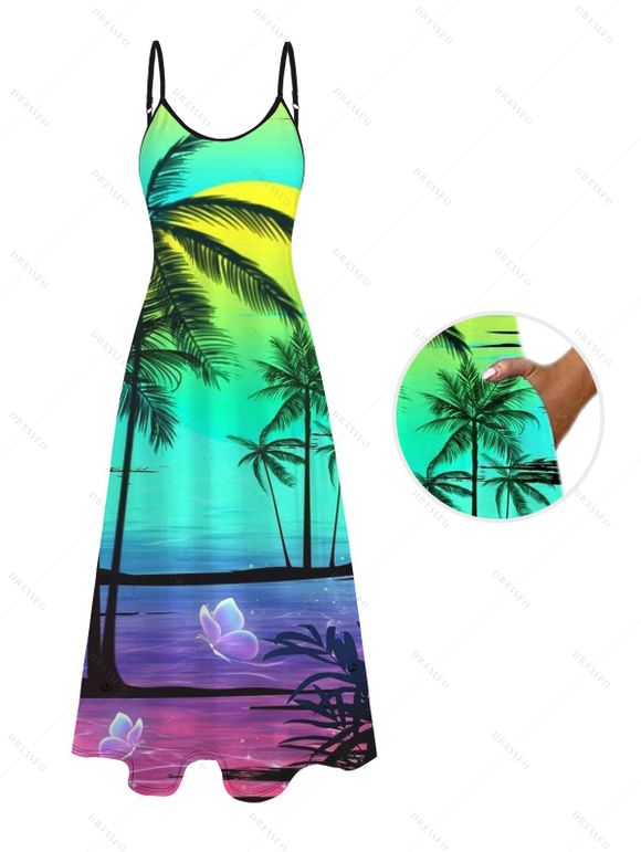 Beach Couple Outfit Ombre Coconut Tree Pattern Long Dress and Shirt Set - multicolor A S | US 4
