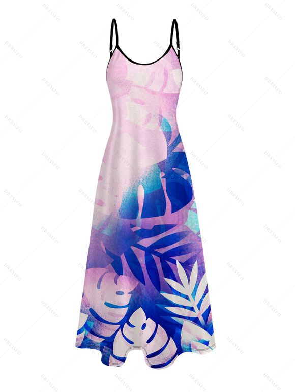 Vacation Couple Outfit Tropical Leaf Pattern Long Dress and Shirt Set - Bleu S | US 4