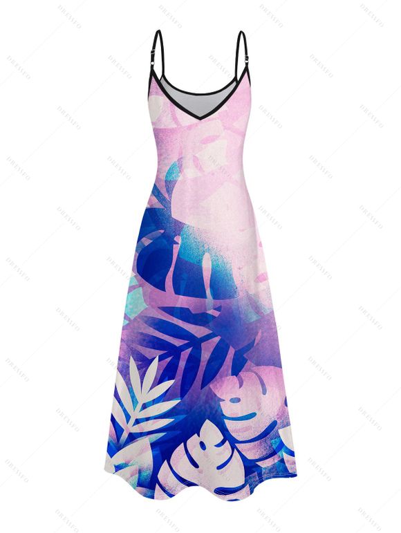 Vacation Couple Outfit Tropical Leaf Pattern Long Dress and Shirt Set - Bleu S | US 4