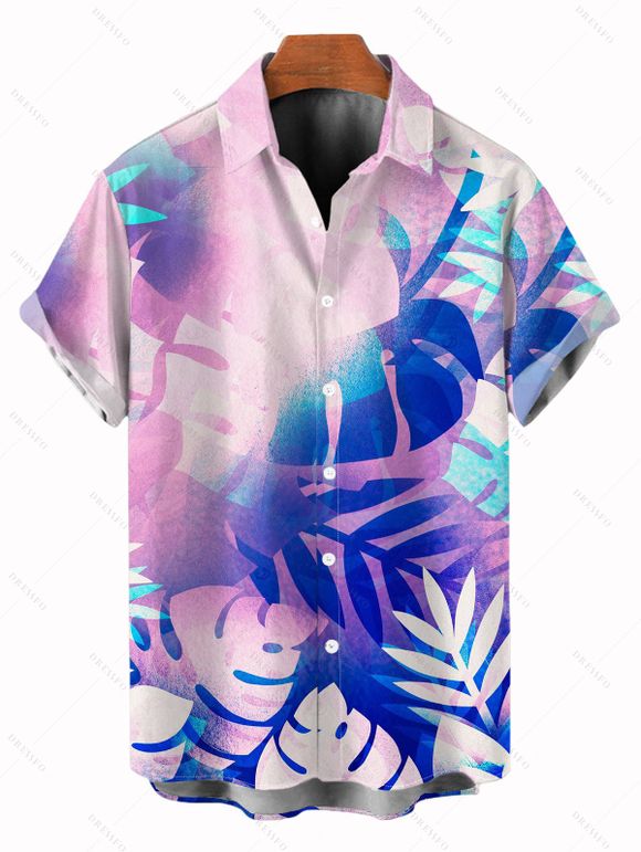 Vacation Couple Outfit Tropical Leaf Pattern Long Dress and Shirt Set - Bleu S | US 4