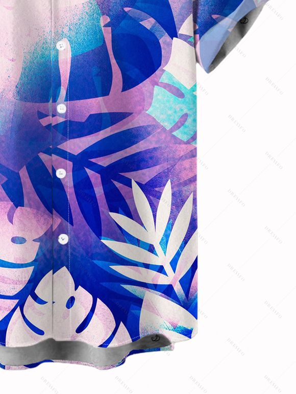 Vacation Couple Outfit Tropical Leaf Pattern Long Dress and Shirt Set - Bleu S | US 4