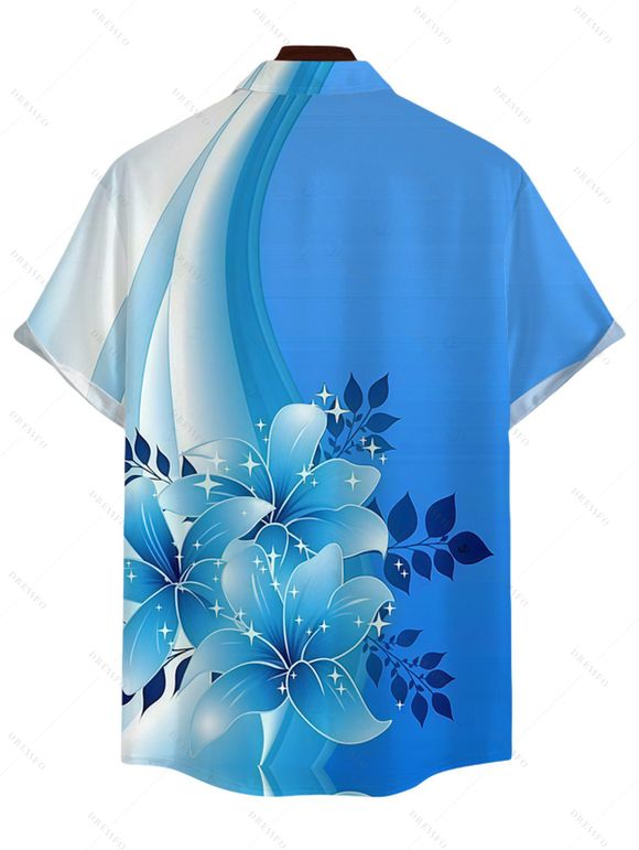 Chemise de vacances pour homme à boutons, motif floral colorblock - Bleu Ciel 5XL