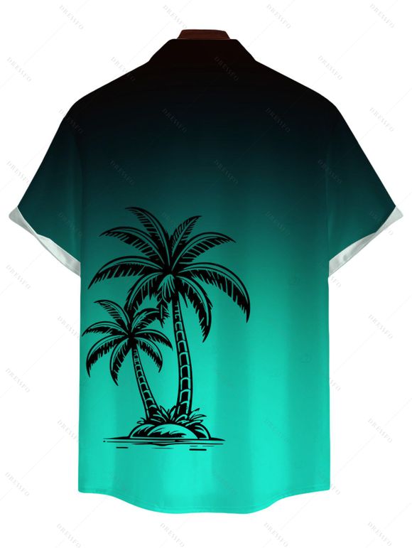 Chemise de vacances pour homme, idéale pour la plage. Imprimé ombré de cocotiers, à boutons. - Vert 5XL