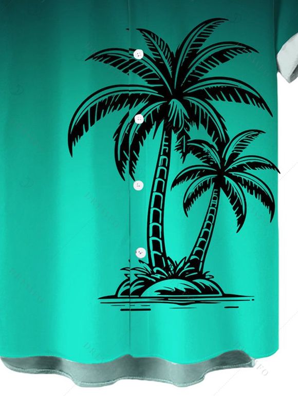 Chemise de vacances pour homme, idéale pour la plage. Imprimé ombré de cocotiers, à boutons. - Vert 5XL