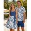 Tropical Flower Leaf Print Belted Mini Vacation Dress And Short Sleeve Shirt Matching Outfit - Concorde S | US 4