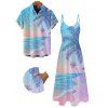 Vacation Couple Outfit Coconut Tree Landscape Snow Print Long Dress and Shirt Set - Bleu clair S | US 4