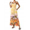Vacation Couple Outfit Oil Painting Coconut Tree Floral Print Long Dress and Shirt Set - PALE GOOSE YELLOW S | US 4
