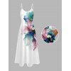 Vacation Couple Outfit Watercolor Floral Print With Gold Foil Accents Long Dress and Shirt Set - Blanc S | US 4