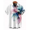 Vacation Couple Outfit Watercolor Floral Print With Gold Foil Accents Long Dress and Shirt Set - Blanc S | US 4