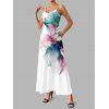 Vacation Couple Outfit Watercolor Floral Print With Gold Foil Accents Long Dress and Shirt Set - Blanc S | US 4