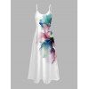 Vacation Couple Outfit Watercolor Floral Print With Gold Foil Accents Long Dress and Shirt Set - Blanc S | US 4