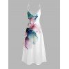 Vacation Couple Outfit Watercolor Floral Print With Gold Foil Accents Long Dress and Shirt Set - Blanc S | US 4