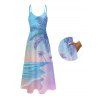 Robe de vacances longue imprimée paysage de plage, cocotiers et neige - Bleu clair L | US 8-10