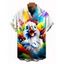Chemise décontractée pour homme à imprimé oiseaux et éclaboussures d'encre colorées, boutonnée - multicolor A 5XL