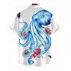 Chemise de vacances pour homme à imprimé floral pieuvre, boutonnée - Blanc 5XL