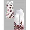Vacation Outfit Rose Print Ruched Butterfly Lace Tank Top and Wide Leg Pants Set - Blanc S | US 4