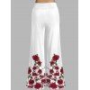 Vacation Outfit Rose Print Ruched Butterfly Lace Tank Top and Wide Leg Pants Set - Blanc S | US 4