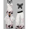 Vacation Couple Outfit Floral Print Lace Butterfly Tank Top Wide Leg Pants and Shirt Set - Blanc S | US 4