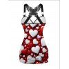 Débardeur Saint-Valentin bicolore à imprimé cœur et dentelle papillon froncée - Rouge Vineux XXL | US 14