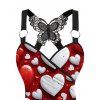 Débardeur Saint-Valentin bicolore à imprimé cœur et dentelle papillon froncée - Rouge Vineux XXL | US 14