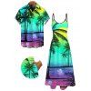 Beach Couple Outfit Ombre Coconut Tree Pattern Long Dress and Shirt Set - multicolor A S | US 4