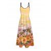 Vacation Couple Outfit Oil Painting Coconut Tree Floral Print Long Dress and Shirt Set - PALE GOOSE YELLOW S | US 4